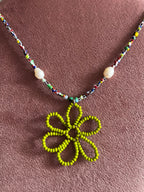 Kralenketting Strepen & Parel Kralen met Bloem Bedel