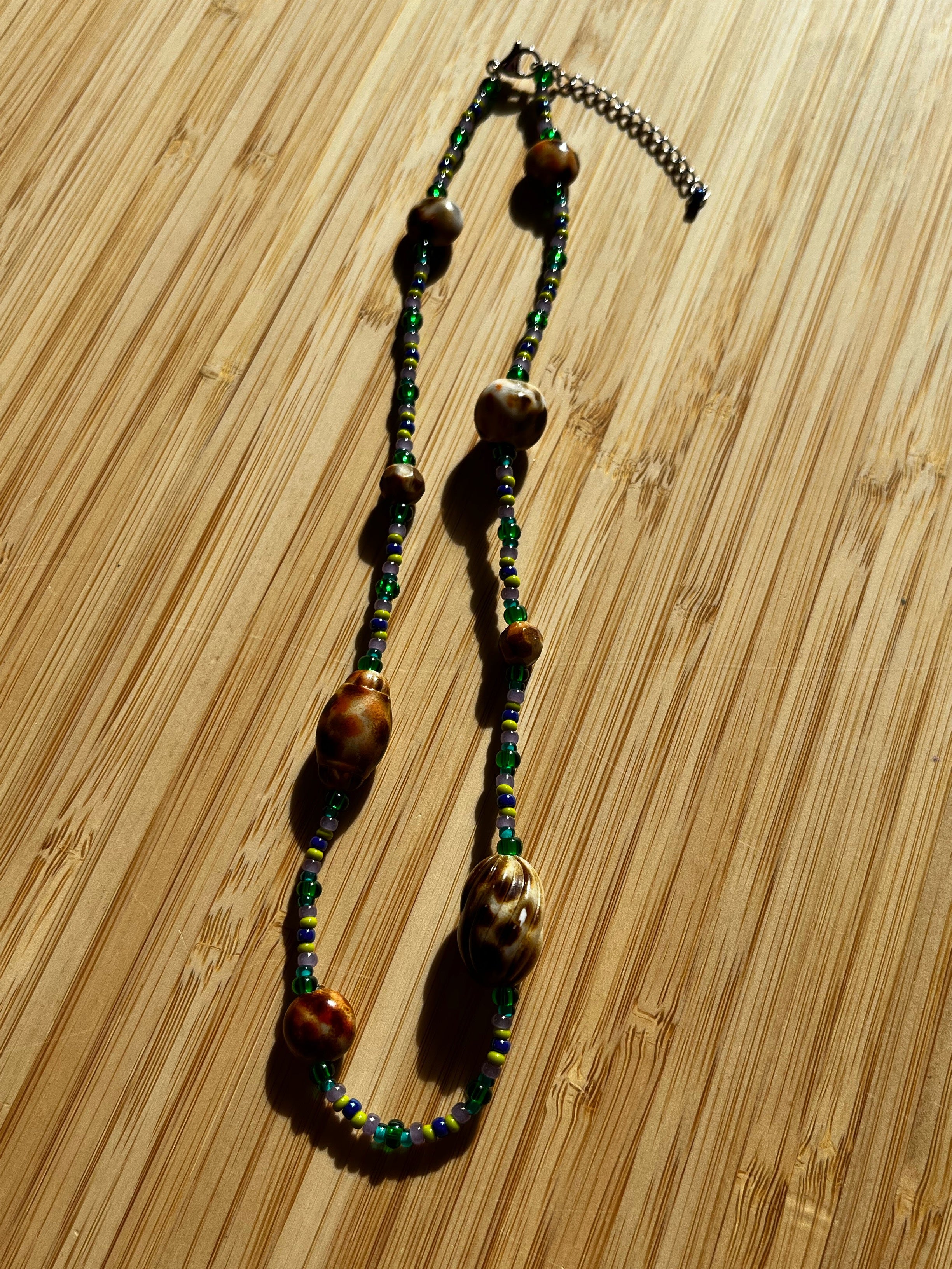 Kralenketting Groen & Paars met Panterprint Kralen