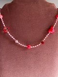 Kralenketting Roze & Rood met Hartjes Kralen