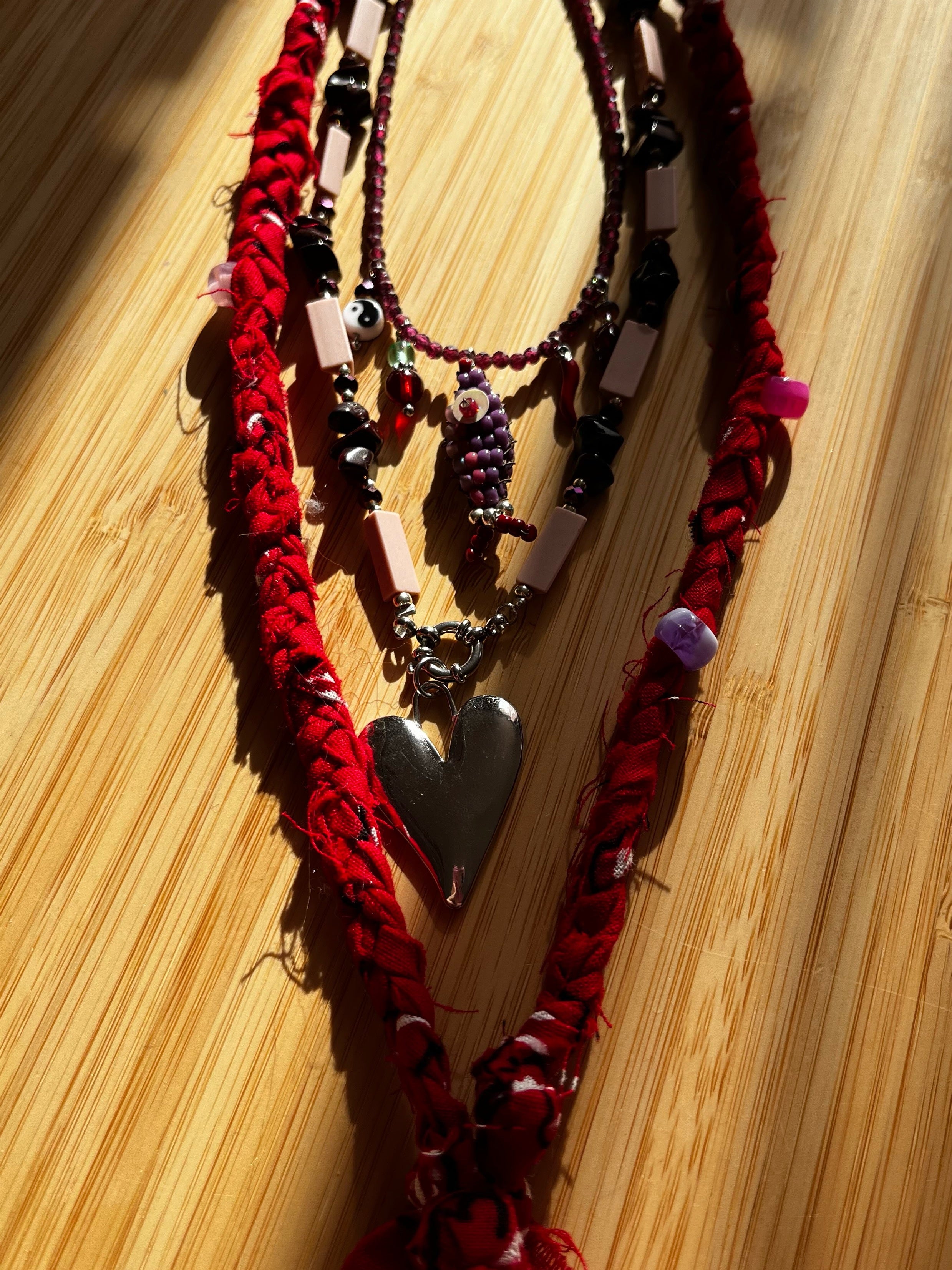 Kralenketting Set Paars, Oudroze & Rood met Visjes en Hart Bedel