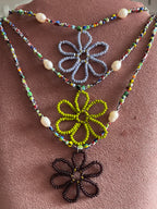 Kralenketting Strepen & Parel Kralen met Bloem Bedel