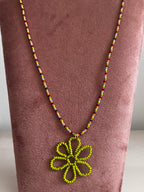 Long Beaded Necklace with Flower Charm