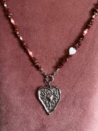 Kralenketting Bruin, Lichtroze & Koraalkleur met Hart Bedel